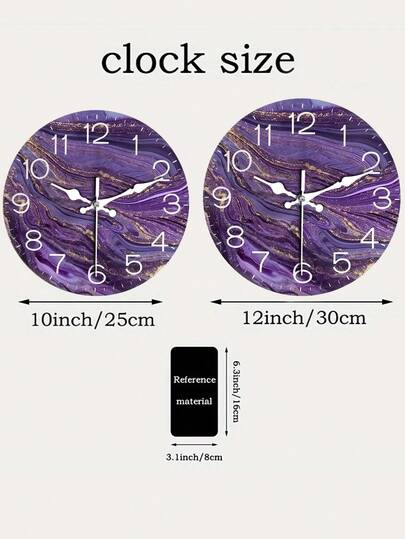 [Popular Choice] 1pc Abstract Violet Golden Texture Wand Clock, 12 Inch Wooden Round ative Timepiece Living Room, Bedroom, Office Battery Operated (AA Not Included), Easy To Read Moderne Home No Border view 4