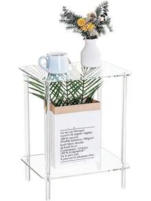 Mesa Auxiliar de Acrílico, Mesita de Noche Pequeña y Moderna, Liviana de 2 Niveles para Sala de Estar, Dormitorio, Montaje Rápido, Mesa Auxiliar Pequeña y Moderna para Sala de - 1 - Ver 8