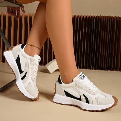 Women's Minimalist Training Shoes, Retro Lace-Up Round Toe Rubber Sole Sneakers, Low-Top Casual Athletic Shoes, Lace-Up Round Toe Walking Shoes