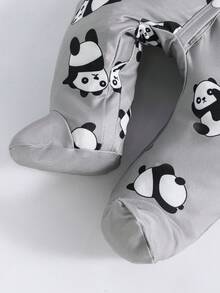 3 件套男婴可爱卡通熊猫条纹印花长袖连体裤，适合所有季节 - 灰色 - 查看 6