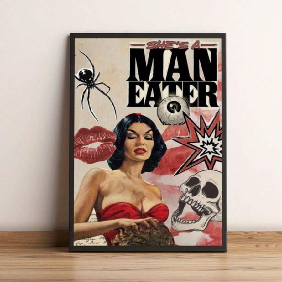 1pc Unframed Vibrant Canvas Painting Poster - Retro Modern Art Deco Wall Art For Bedroom, Living Room, Cafe, Bar - Indoor Outdoor Decor, Gift Idea, Wall Hanging Decor