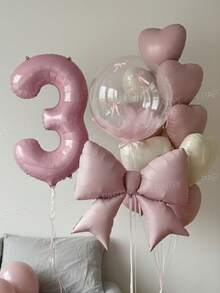15 Stücke/Set Rosa Geburtstags-Dekorationen, 40 Zoll Rosa Zahlen 0-9 Folienballons, 18 Zoll Klare Seifenblasen Ballons, Matt Rosa Schleifen Ballons, 18 Zoll Makaron Rosa & Creme Herz Ballons, geeignet für Geburtstags-Party, Baby-Shower, Prinzessinnen-Geburtstag, Valentinstag, Jahrestag, romantische Raumdekoration - Pink - Übersicht 4