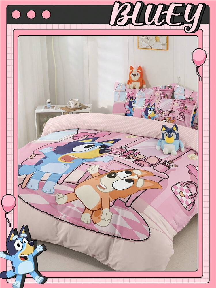 Bluey 2/3 pezzi Set biancheria da letto Bruie, biancheria da letto Bruie, set biancheria da letto confortevole anti-pilling, amichevole per la pelle, set copripiumino stile cartone animato rosa, tessile per la casa, copripiumino e federe, escluso piumino, adatto per letti singoli, matrimoniali, queen, king, per tutte le stagioni, lavabile in lavatrice, decorazione per la camera - Multicolore - Visualizzare 6