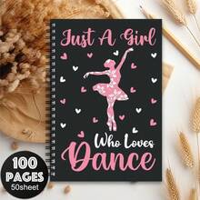 1pc Elegant Ballet Notebook - Spiral Bound Ballet Dancer & Heart Floral Pattern, Black & Pink Dance Journal - Compatible With Pen/Pencil - Ballet Dancer, Teacher, Student Gift - Choreography Practice Planner - Ballet Lover Gift, Choreography Handbook, Whimsical Design, Spiral Bound, High Quality Paper