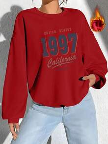 2025 Jesień/Zima nowa damska bluza z długim rękawem i grubym wykończeniem Podstawowa luźna wersja Styl casualowy Wygodna na co dzień Miękkie ciepło Wzór nadruku Okrągły dekolt Nadaje się na jesień i zimę Modny styl uliczny