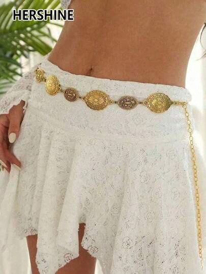 Hershine 1 szt. metalowy pasek damski z łańcuszkiem, w stylu vintage w stylu boho, pasujący do sukienek i garniturów