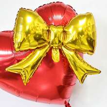 32 英寸心形和蝴蝶结铝箔气球，粉色、红色、银色心形带蝴蝶结铝箔气球，适用于情人节装饰、周年纪念装饰、生日装饰、房间背景、婚礼、圣诞节、订婚、摄影道具 - 彩色 - 查看 4