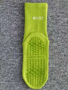 1 Paar rutschfeste, atmungsaktive Sport-Yoga-Socken mit Silikonbeschichtung, einfarbig mit Buchstaben-Motiv, knöchellang, geeignet für Zuhause, Fitnessstudio, Outdoor-Sport, Yoga, Tanz, Pilates, stoßabsorbierend