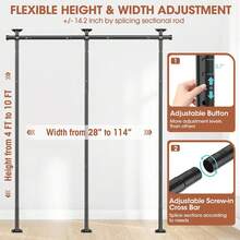 Room Divider No Drilling Curtain Rod Wall Divider For Room Separation, 4-10ft(H) 28-114inch(W) Adjustable, Heavy Duty Partition Space Separator Freestanding Tension Curtain Stand, Black,23023576 - 黑色 - 查看 2