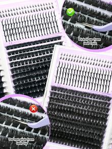 590 Peças Kit de Extensão de Cílios DIY Curl D 100D+150D Volume Lash Clusters Com Espigões Kit de Extensão de Cílios Inferiores Wispy Cluster Extensões de Cílios Com Adesivo de Cílios e Pinça Escova Fácil de Aplicar