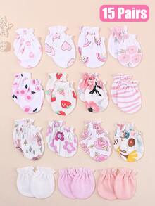 15双新生儿手套防抓手套柔软弹性婴儿手套0-3个月男婴女婴适用 - 15pairs - 查看 3