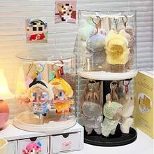 1pc 360° Rotating Acrylic Display Case For Labubu - Dustproof Storage Shelf With Hooks, Ideal For Plush Toys & Decorative Figurines, Clear PMMA Material, Is Christmas Gift And Birthday Gift, Dustproof And Moisture-Proof Toy Storage Box, Doll Display Cabinet - 圓形(黑色) - 查看 1