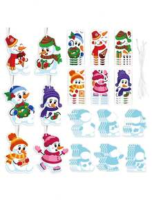 24set- Christmas Snowman Craft Kit Kids' DIY Christmas Tree Decorations Make Your Own Self-Adhesive Stickers Christmas Party Gifts