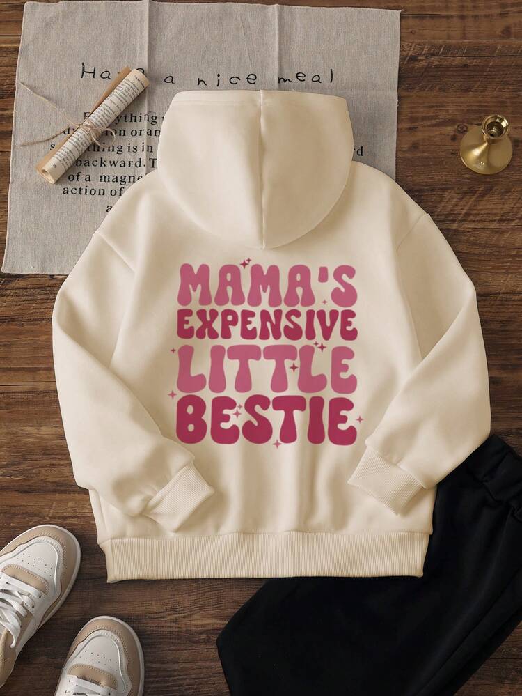 1pc Tween Girls Casual Printed Pullover Sweatshirt, Warm & Cozy For Autumn/Winter, Student & Young Teens Clothing, Long Sleeve Thermal Lined Top - Legendary Sweatshirt For Children With Big Dreams And Brave Spirits - Apricot - View 2