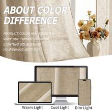 4 Panels Light Filtering Linen Textured Polyester Blend Semi-Sheer Grommet Curtain, Privacy Protection, Grommet Curtains For Living Room, Bedroom, Or Dining Room, Farmhouse - 米色 - 查看 7