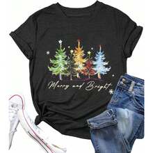 MQSVPUT - Camisas De Navidad Para Mujer: Camisetas De Manga Corta Con Estampado De Feliz Navidad, Camisetas De Navidad Para Mujer - Oscuro2 - Ver 1