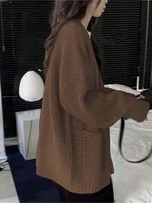 女士时尚针织开衫毛衣，秋冬新品，圣诞新年 - 棕色 - 查看 6