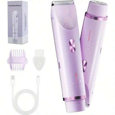 2-In-1 Women's Bikini Trimmer, Dual Head Ladies Hair Removal Trimmer With Ceramic Blades And Type-C Charging Port, Electric Shaver For Women's Intimate Area, Underarms, Legs, Arms, Face, Holiday Gift