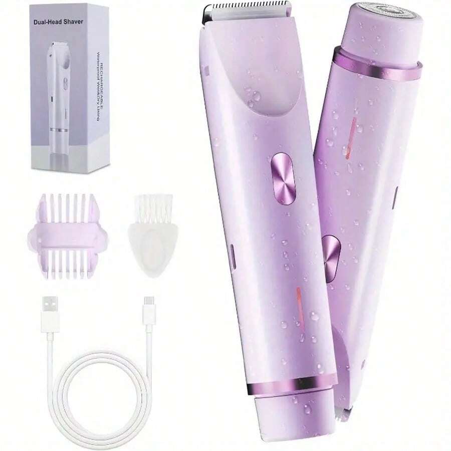 Women Bikini Trimmer, Dual-Head Hair Trimmer For Women,2-In-1 Bikini Shaver With Ceramic Blade Heads & Type-C Charging Port, Electric Razors For Women Pubic Hair,Underarms,Legs,Arms,Face, Holiday Gift - 彩色 - 查看 1