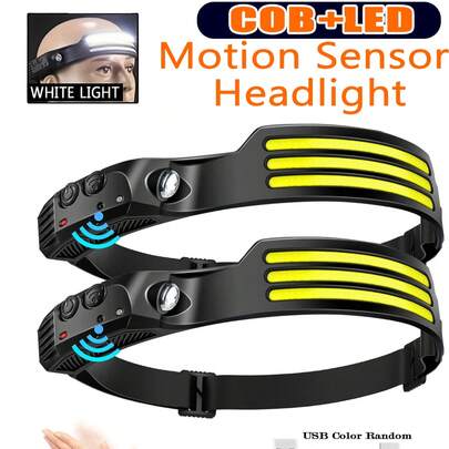 Đèn đội đầu LED sạc lại được (1/2/3 chiếc) - Đèn pha USB công suất cao với đèn chiếu COB và cảm biến chuyển động - Siêu sáng, chùm sáng điều chỉnh được, chống nước - Lý tưởng cho cắm trại, làm việc, câu cá, đạp xe, chạy bộ