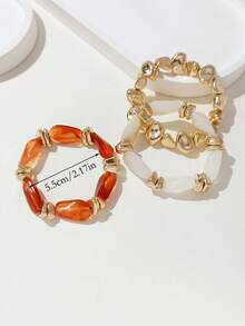 LADYCOCO 3pcs Vintage Thick Chunky Acrylic Beaded Multilayer Bracelet, Transformable Gold Chip Bracelet, Suitable For Women, Couples, Party, Daily Wear - Multicolor 21 - View 4