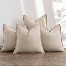 Neutral Linen Pillow Covers Pack Of 4 Decorative Natural Solid Throw Pillow Covers Soft Accent Boho Farmhouse Couch Pillowcases Modern Home Decors Living Room Bed Sofa 18x18 Inch - 20 英吋 x 20 英吋(4 件裝)+ 米色 - 查看 1