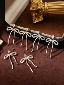 1 件时尚可爱风格金银蝴蝶结吊坠项链，镀 18K 金，适合日常和派对佩戴，女士珠宝礼物 - 蝴蝶結 - 查看 7