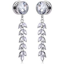 2PCS Elegant Wedding Ear Gauges Diamond Stainless Steel Ear Plugs Tunnels Ear Gauge Stretcher Fashion Rhinestone Tassel Dangle Earrings Body Piercing Jewelry Women