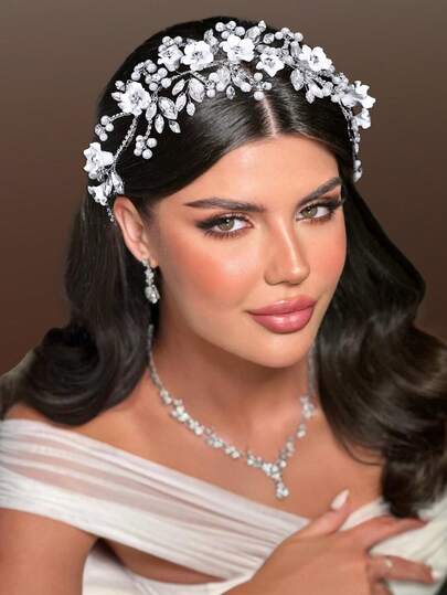 1件闪亮女士发箍，镶钻仿珍珠发带，新娘头饰，女士发饰，婚纱装饰，适合派对、正式场合和日常佩戴，银色发饰，春夏款