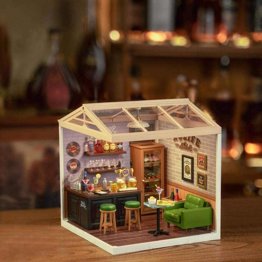 Robotime DIY Miniature House Kit Mini Dollhouse Building Toy Set Plastic Expandable Miniature House Tiny Room Making Kit With LED Light Accessories Hobby Unique Gifts Room Decoration Christmas Gifts