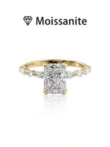 1 件女士结婚戒指，简约矩形女士戒指，2 克 S925 纯银，2 克拉莫桑石，波西米亚皇家风格，订婚/婚礼/周年纪念/情人节礼物，附有莫桑石证书和精美礼品盒