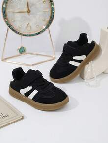 1 双儿童时尚软底休闲运动鞋，儿童学生百搭帆布鞋，幼儿皮革平底鞋 - 黑與白 - 查看 7