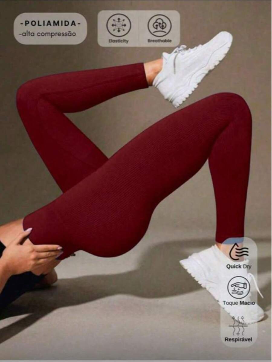 Calça Legging Feminina Academia, Legging Sem Costura Canelado Premium