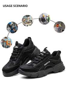 Men's Lightweight Safety Shoes With Steel Toe, Anti-Smashing, Anti-Puncture, Breathable Sports Shoes For Work