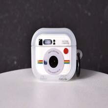 1 件白色复古相机风格可爱卡通创意保护壳适用于 1/2/3/4/Pro/Pro2 耳机，简约透明黑色 3D 相机造型带环 - 彩色 - 查看 10