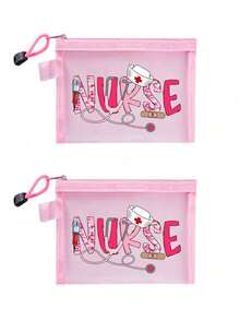 网眼尼龙护士主题化妆包，带护士图案，可作药袋、药盒、便携式多功能化妆包，女士旅行洗漱收纳包，送给返校医生和护士的礼物，化妆包、护肤包、洗漱包，送给医护人员的最佳礼物，旅行必备、宿舍必备、居家必备收纳包，母亲节礼物、送给朋友的礼物、护士礼物