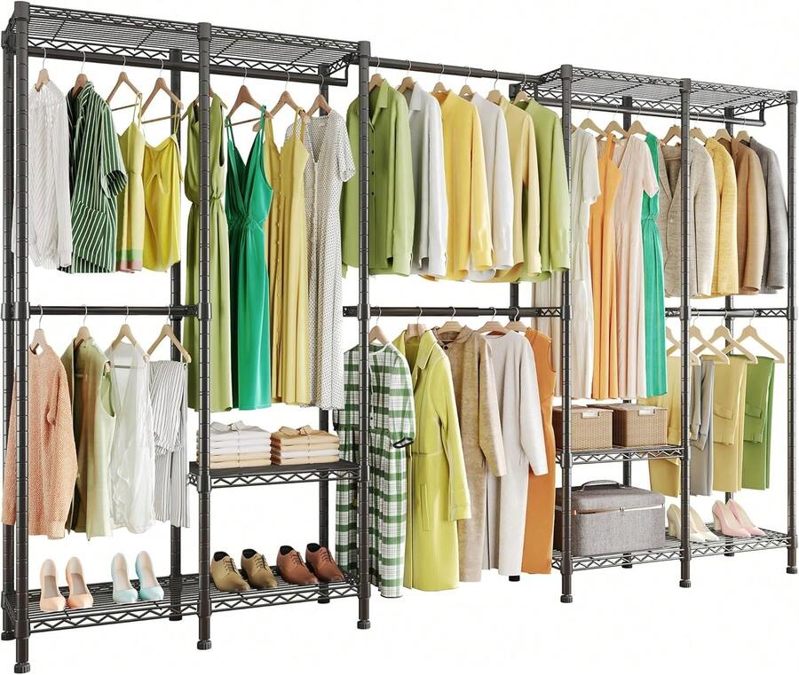 H5 Pro Heavy Duty Garment Rack, Freestanding Clothes Rack, Wardrobe Closet For Hanging Clothes, Portable Closet Organizer With Expandable Hanger Rods, (97.7-115.4")L X 15.7"W X 75.4"H, Black,23137518