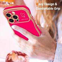 For IPhone 13 Pro Max Case Wave Wavy Phone Cases With Love Heart, Luxury Plating Edge Cute Curly Shape Cover For Women Girls, Thin Slim Soft TPU Rubber Shockproof Protective Cover, Hot Pink{"Color_name":"HotPink","Size_name":"ForiPhone13ProMax-6.7inch"} - 多色1 - 查看 3
