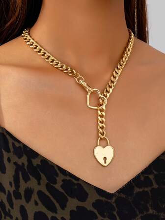 1pc Fashionable & Elegant Heart Hollow Necklace, Delicate & High-End Choker Clavicle Chain For Women