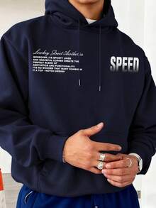 GRDR 男士连帽衫，汽车元素印花，袋鼠口袋，秋冬新款街头时尚 - 藏蓝色 - 查看 3