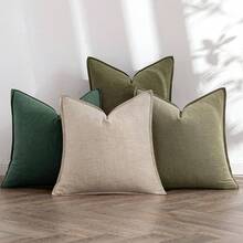 Neutral Linen Pillow Covers Pack Of 4 Decorative Natural Solid Throw Pillow Covers Soft Accent Boho Farmhouse Couch Pillowcases Modern Home Decors Living Room Bed Sofa 18x18 Inch - 24 英吋 x 24 英吋(4 包)+ 中性綠 - 查看 1