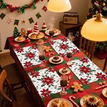 1 buc/4 buc/6 buc/100 buc Covorașe decorative de Crăciun cu model Poinsettia - Protecții de masă dreptunghiulare din poliester, lavabile la mașină, suporturi decorative pentru sufragerie, articole pentru petreceri, cadouri de Crăciun