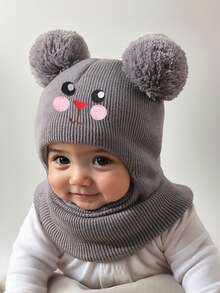 1 pezzo Passamontagna da sci a forma di coniglio per neonati 0-3 anni, berretto con doppia palla per bambini e bambine, cappello invernale lavorato a maglia, accessori essenziali per bebè - Multicolore - Visualizzare 6