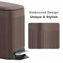 Slim Bathroom Trash Can With Lid Soft Close, 6 Liter/1.6 Gallon Stainless Steel Small Garbage Can With Removable Inner Bucket, Step Pedal, Slim Wastebasket For Toilet, Office, Bedroom, Brown - Chocolate Brown - View 5