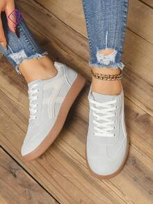 Women's Casual Versatile White Striped Accent Sneakers, Fashion Attractive Comfortable Durable Rubber Soft Sole Athletic Shoes, Breathable Lightweight Patchwork Sports Shoes For Women - 白色 - 查看 2