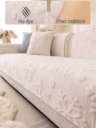 1pc Thick Plush Sofa Cushion Cover, Modern Simple Anti-Slip Warm Sofa Seat Pad, Dust-Proof Washable Sofa Slipcover, White Fresh And Soft, Pet Friendly, Fits L-Shaped Sofa And 1/2/3/4 Seater Sofa, Suitable For Bedroom, Office, Living Room