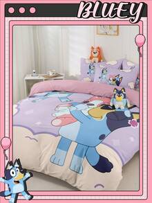 Bluey 2/3pcs Bruie Bedding Set, Bruie Bedding, Comfortable & Breathable Bedding Set, Skin-Friendly, Bruie & Cloud Pattern, Cartoon Style Duvet Cover Set, Soft & Pilling Resistant, Cute Home Textile, Cool-Toned Duvet Cover & Pillowcase Set, Comforter Not Included - Purple - View 8