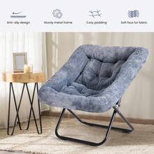 OLIXIS Saucer Chair For Adults, Teens, Faux Fur XL Circle Chair For Bedroom, Dorm & Gaming, Foldable Comfy Accent Seat For Small Spaces, Oversized Style Thick Padded Meatal Frame - 灰色 - 查看 5