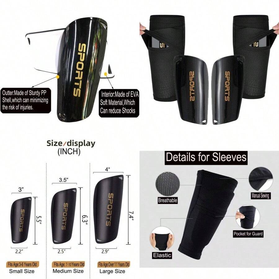 Soccer Shin Guards For Kid Youth Teen Adult Shin Guards Sleeves With Inserted Pocket Cushion Protection Reduce Shocks And Injuries For TeamSports