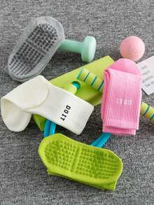 1 Paar rutschfeste, atmungsaktive Sport-Yoga-Socken mit Silikonbeschichtung, einfarbig mit Buchstaben-Motiv, knöchellang, geeignet für Zuhause, Fitnessstudio, Outdoor-Sport, Yoga, Tanz, Pilates, stoßabsorbierend